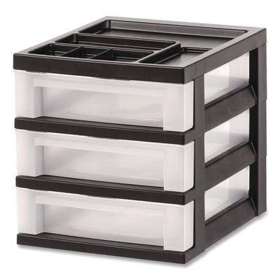 IRIS 3-Drawer Desktop Storage with Top Organizer Tray, Plastic, 12.17 x 14.33 x 12.93, Black/Translucent (IRS116351) Each Desktop and Drawer Organizer