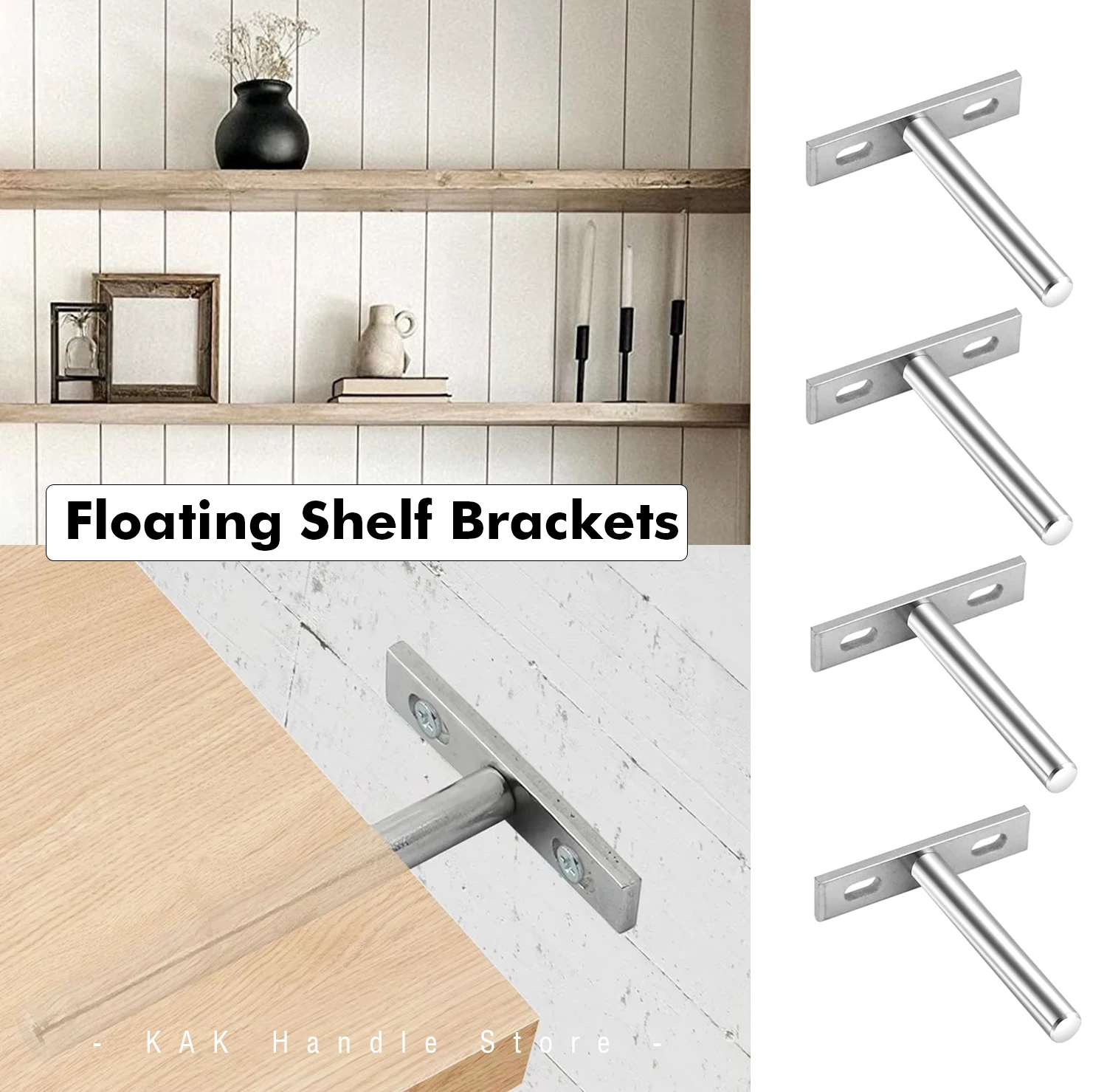 KAK 4 Stück versteckte schwebende Regalhalterung, robuste Wandhalterung, Regalstütze, 2–6 Zoll, DIY-Möbel-Hardware-Beschläge Image