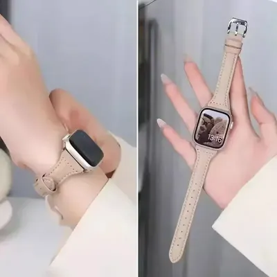 Schlankes Lederarmband für Apple Watch-Armbänder Serie 10 9 7 8 41 mm 45 mm 46 mm 38 mm 42 mm Handgelenkarmband SE 6 5 4 3 40 mm/44 mm Ultra 49 mm Image