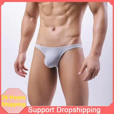 1PC Männer Slips Falten Große Größe Männliche Slips Hohe Elastische Eis Seide Einfarbig Jugend Dünne Abschnitt Atmungsaktivem sexy Image