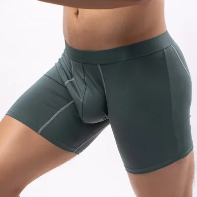 Lange Bein Modal Sport Boxer Gym Leggings Männer Unterwäsche Boxer U Convex Chub Rub Proof Boxer Shorts Laufen Uomo Lunghi Palestra Image