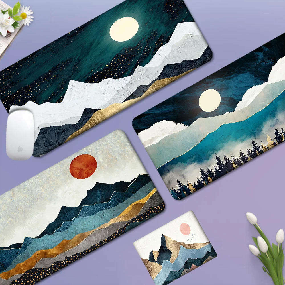 Art Gold Berge und Mond rutschfeste Lockedge Büro Student Gaming verdickte große Schreibunterlage Kissen Mauspad für PC-Maus Image