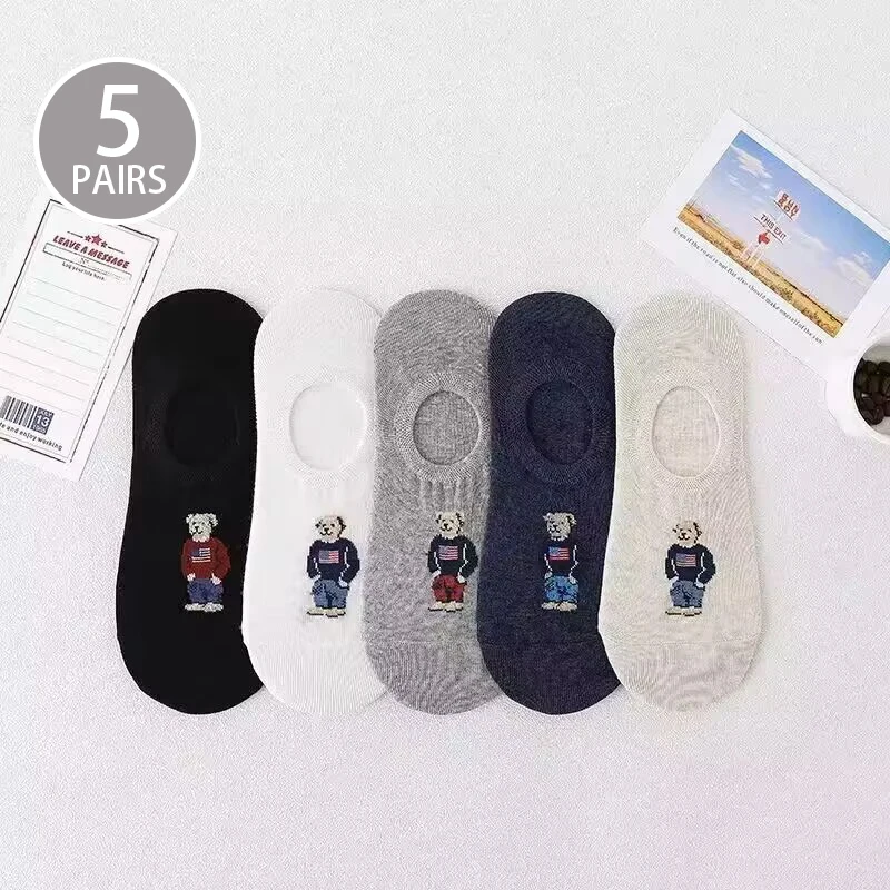 5 Pairs of Fashionable Cartoon Anime Pattern Men's Socks For Summer Lightweight Breathable Outdoor Casual Men's Short Socks