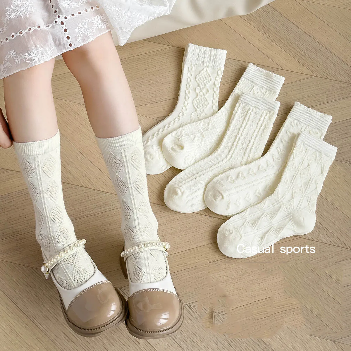 5 Pairs Frühling Herbst Kinder Babys Mädchen Socken Baumwolle Weiche Weiße Socken Für 1-12Y Mädchen Ins Süße Kinder Mädchen prinzessin Socken Image