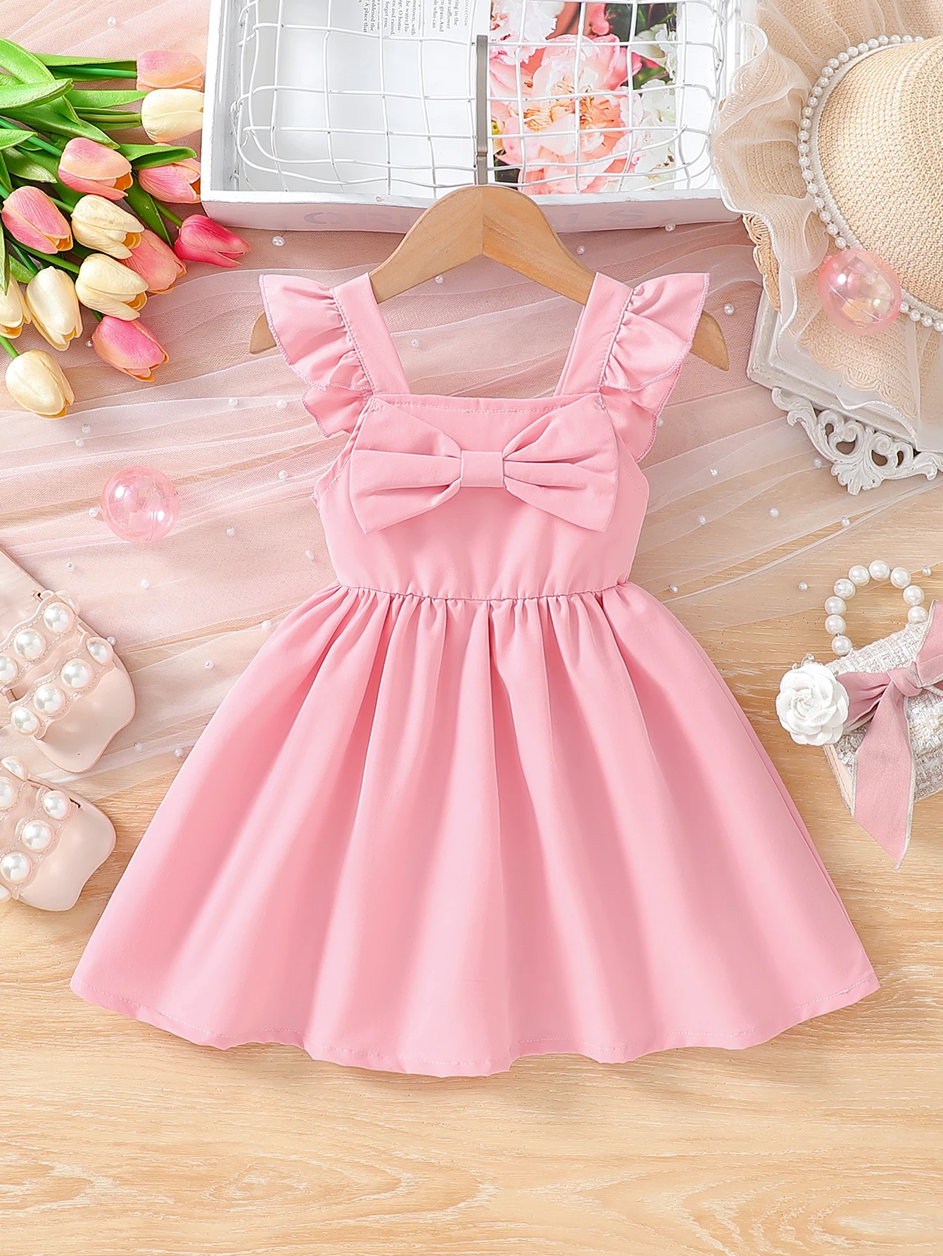 Schickes Prinzessinnenkleid für Kinder mit Puffärmeln aus dünnem Stoff, schulterinspiriertes Sommerkleid im koreanischen Stil 2022, Neuankömmling Image