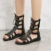 Neue Hohl Casual Alias De Mujer Offene spitze Cross Strap Damen Schuhe Keile Sommer Römischen Schwarz Sandales Stiefel Große Größe 35-44