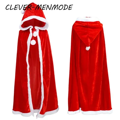CLEVER-MENMODE Weihnachten Kapuzenumhang Kostüme Flaum Santa Cape Bühne Performance Kleidung Image