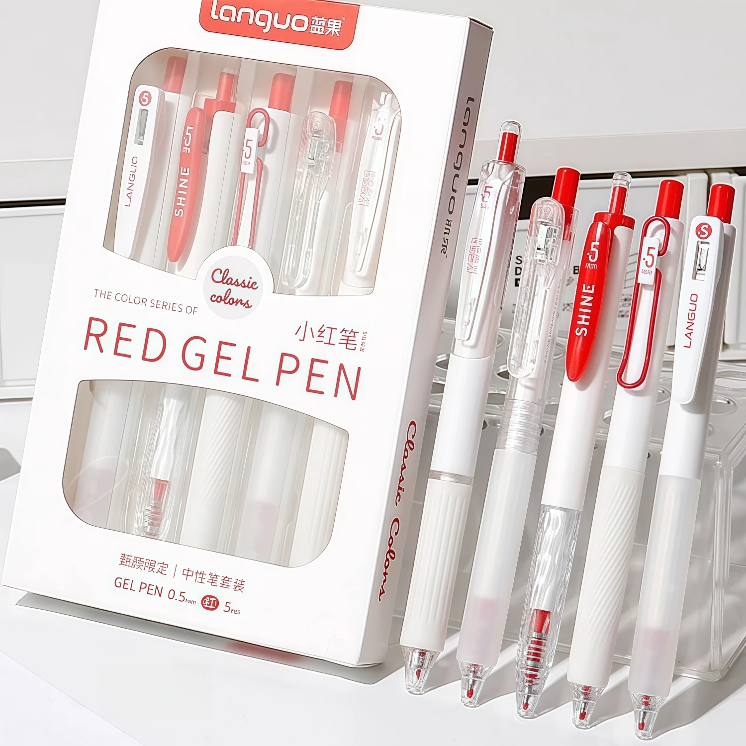 Gelstifte, schnell trocknender Tintenstift, feine Spitze, schwarz/rot, 0,5 mm, ästhetischer einziehbarer Stift, glattes Schreiben zum Schreiben, Journaling, Schule Image