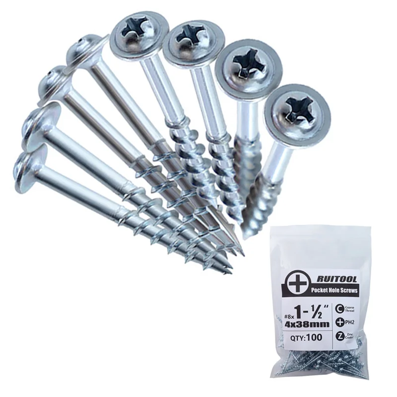 25/32/38/50/63 mm Taschenloch-Vorrichtungsschrauben, 100 Stück pro Beutel/552 Stück Sets, halbsichere Blechschrauben, Kreuzschlitz-Verschlitzstück Image