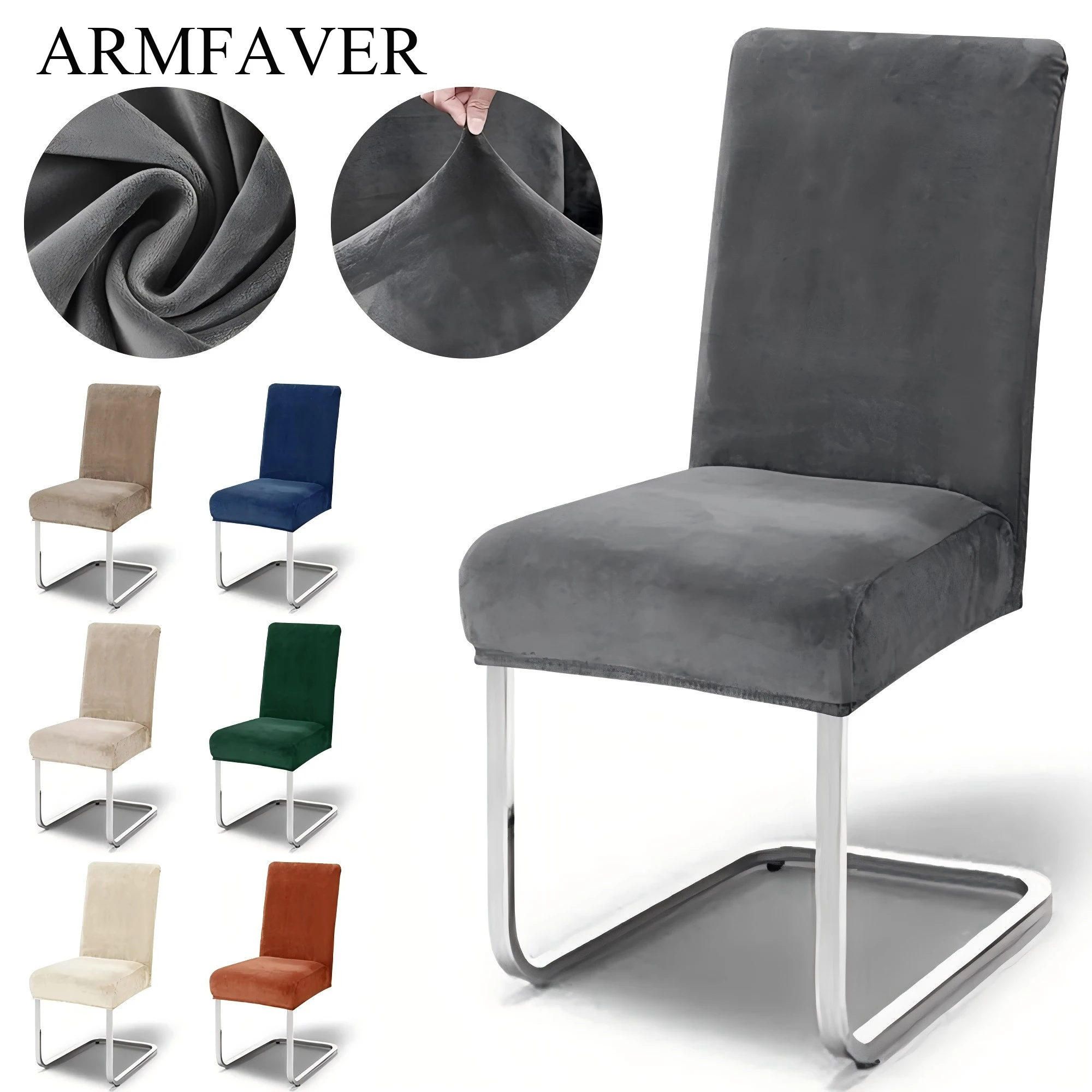 ARMFAVER Stuhlhussen aus Samt, dick, weich, Stuhlsitzbezüge, einfarbig, Spandex, Stuhlschutz, Bankett, Büro, Grau, abnehmbar, Restaurant Image