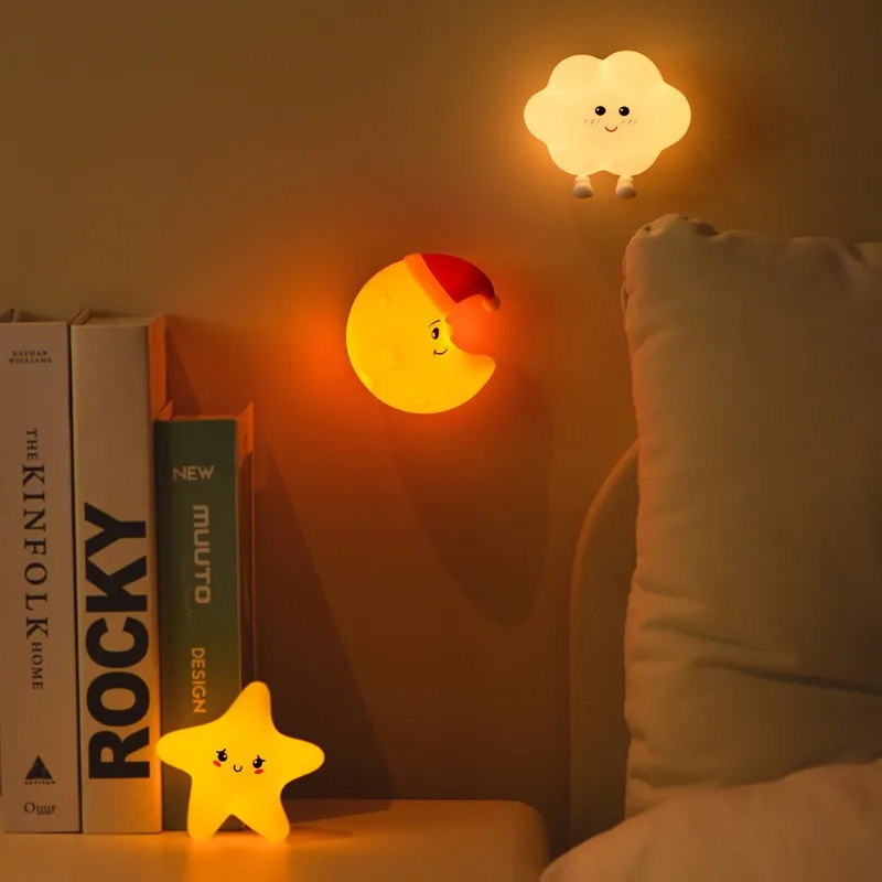 USB wiederaufladbare Mini-LED-Nachtlicht Cartoon Stern Mond Silikon Touch Lampe für Kinder Schlafzimmer Nachttisch Kinderzimmer Dekoration Geschenk