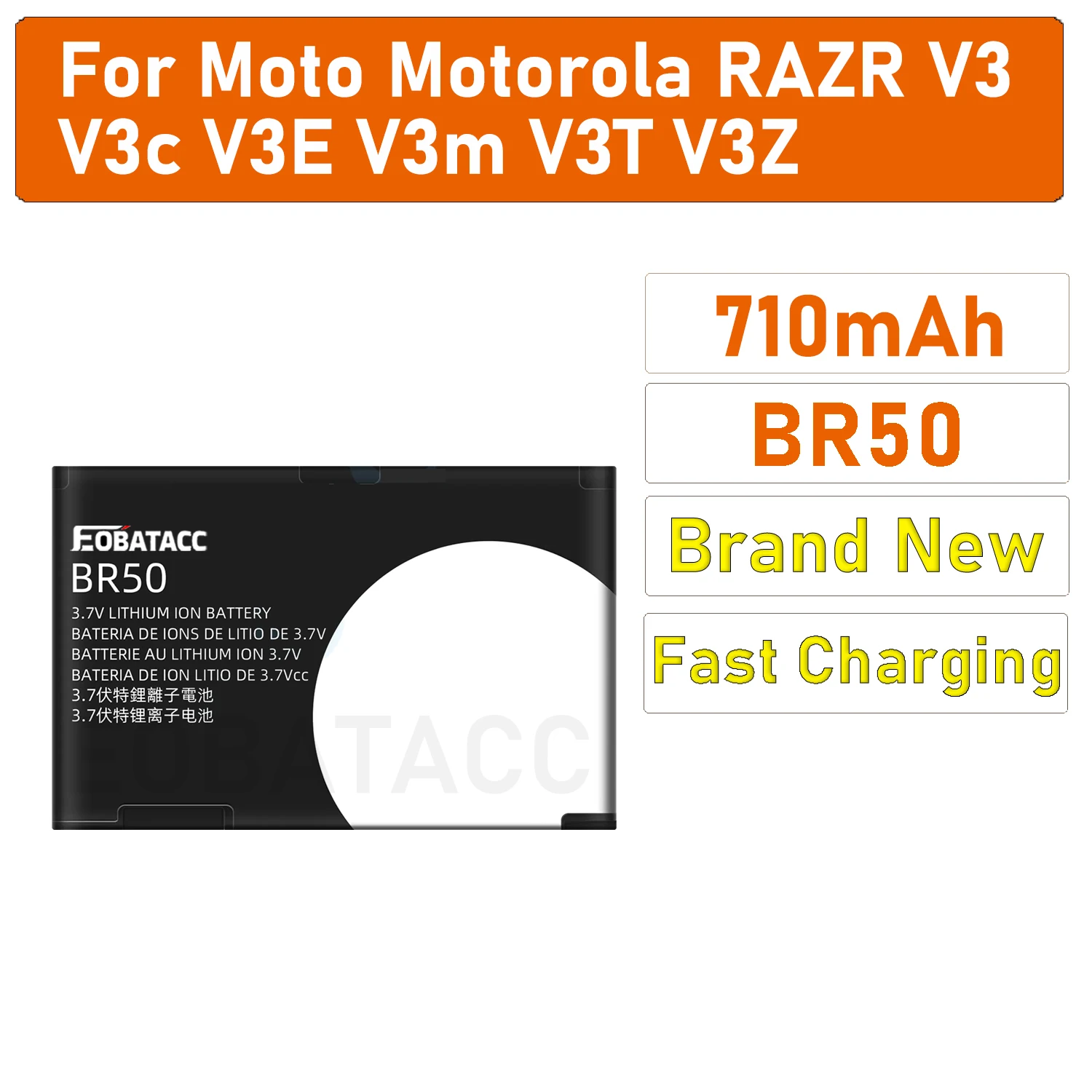 Neuer 3,7 V BR50 BR50 Ersatzakku für Moto Motorola RAZR V3 V3c V3E V3m V3T V3Z V3i V3IM PEBL U6 Prolife 300 500 + Geschenk Image