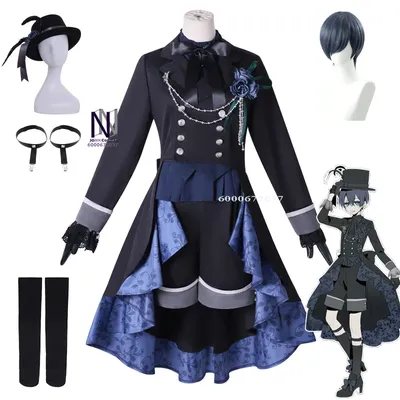 Neue Ankunft Anime Black Butler Ciel Cosplay Kostüm Black Rose Anime Kleiden Hut Perücke Vollen Satz für Frauen Halloween Party Rolle Spielen Image