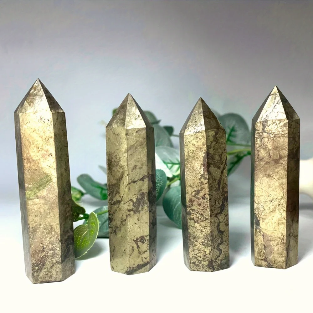 Tour de baguette en cristal de Pyrite naturelle, baguettes de pierres précieuses Reiki, artisanat folklorique, tour de cristal de Pyrite, Quartz pour cadeau, décoration de la maison