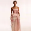 Moda rosa tulle abiti da ballo formale senza spalline pieghe backless top abiti eleganti donna abito