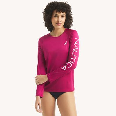 Nautica Women's Logo Long-Sleeve Rash Guard Swim Shirt Tomales Red, XL