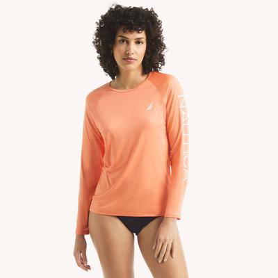 Nautica Women's Logo Long-Sleeve Rash Guard Swim Shirt Orange, L