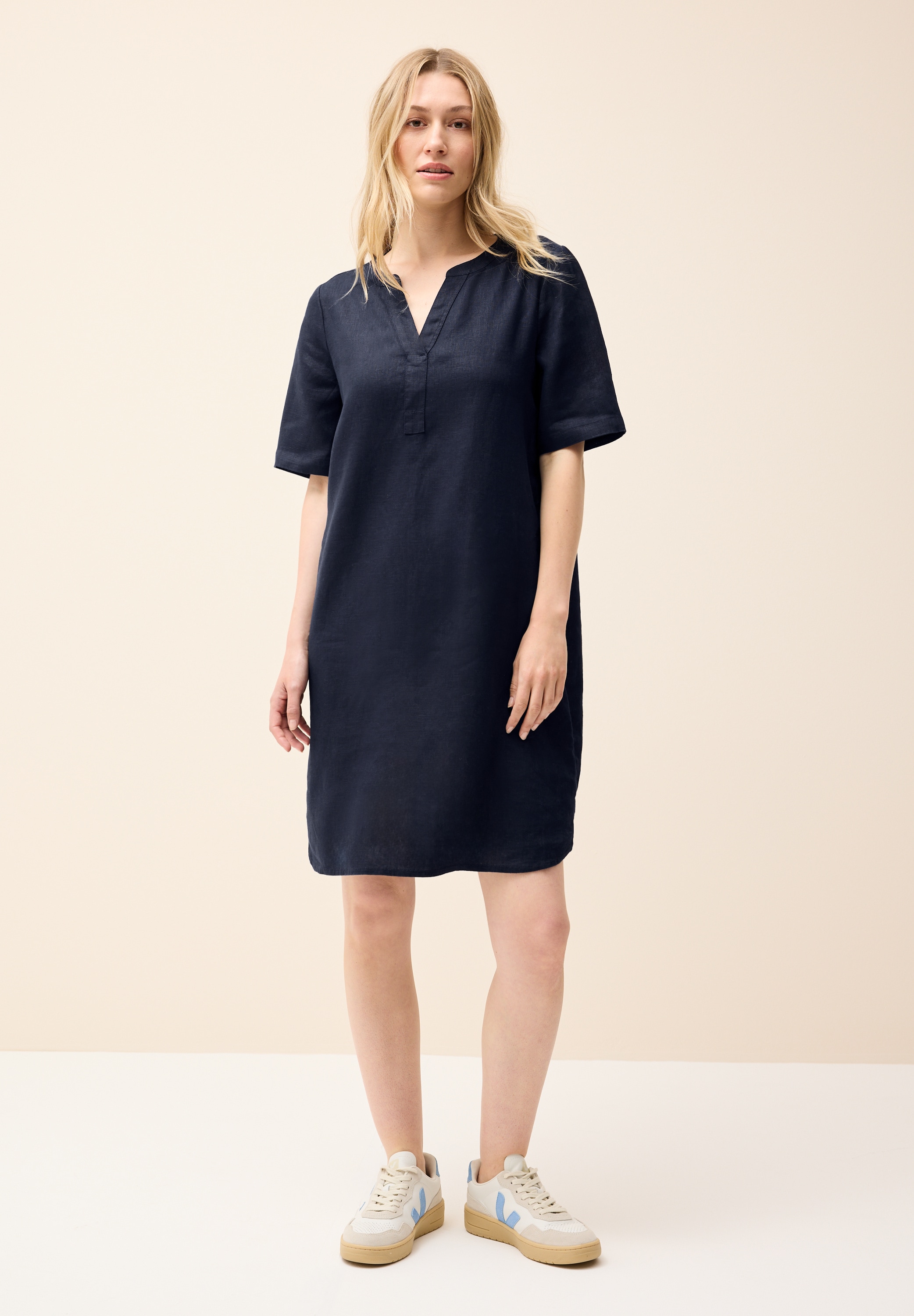 Sommerkleid CECIL, Damen, Gr. S (38), US-Größen, blau (universal blau), Stoff, 100% Leinen, unifarben, normal kniefrei, V-Ausschnitt, abgesteppt, Kleider Sommerkleid, in Unifarbe