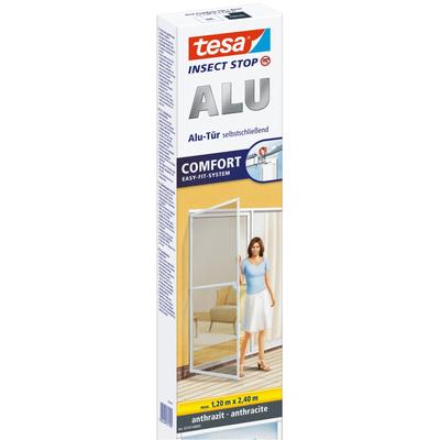 Insektenschutz-Tür TESA "Insect Stop ALU Comfort Fliegengitter für Türen - 1.2 m : 2.4 m", schwarz (rahmen: anthrazit gewebe: schwarz), B:120cm H:240cm, Insektenschutzgitter, Insektenschutz für Balkontür, Terrassentür, Aluminiumrahmen Image
