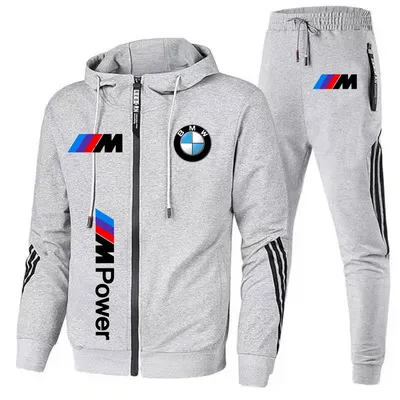 Fashion and Casual Spring and Autumn BMW Printed Zipper Cardigan hHooded Set mMn's Spring and Autumn BMW Racing Set Sportswear