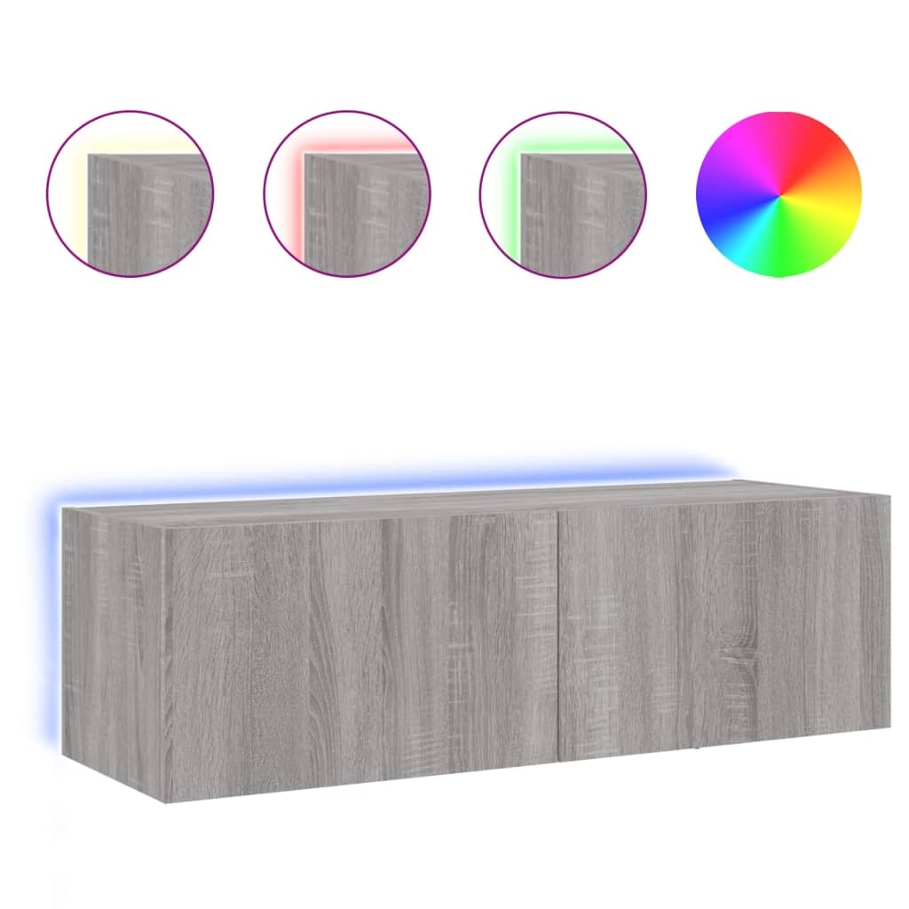 vidaXL TV-Wandschrank mit LED-Leuchten Grau Sonoma 100x35x31 cm Image