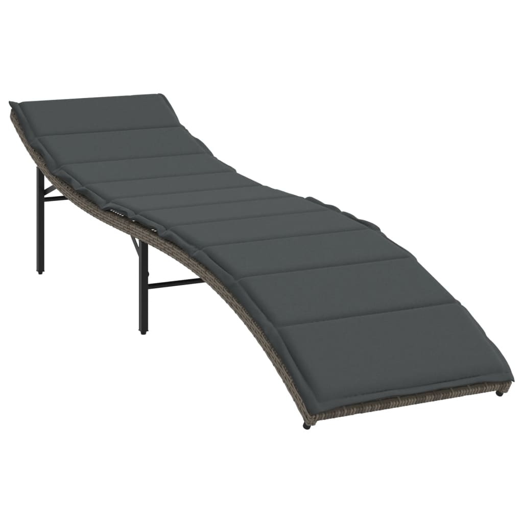 vidaXL Sonnenliege mit Kissen Grau 55x199x50 cm Poly Rattan Image