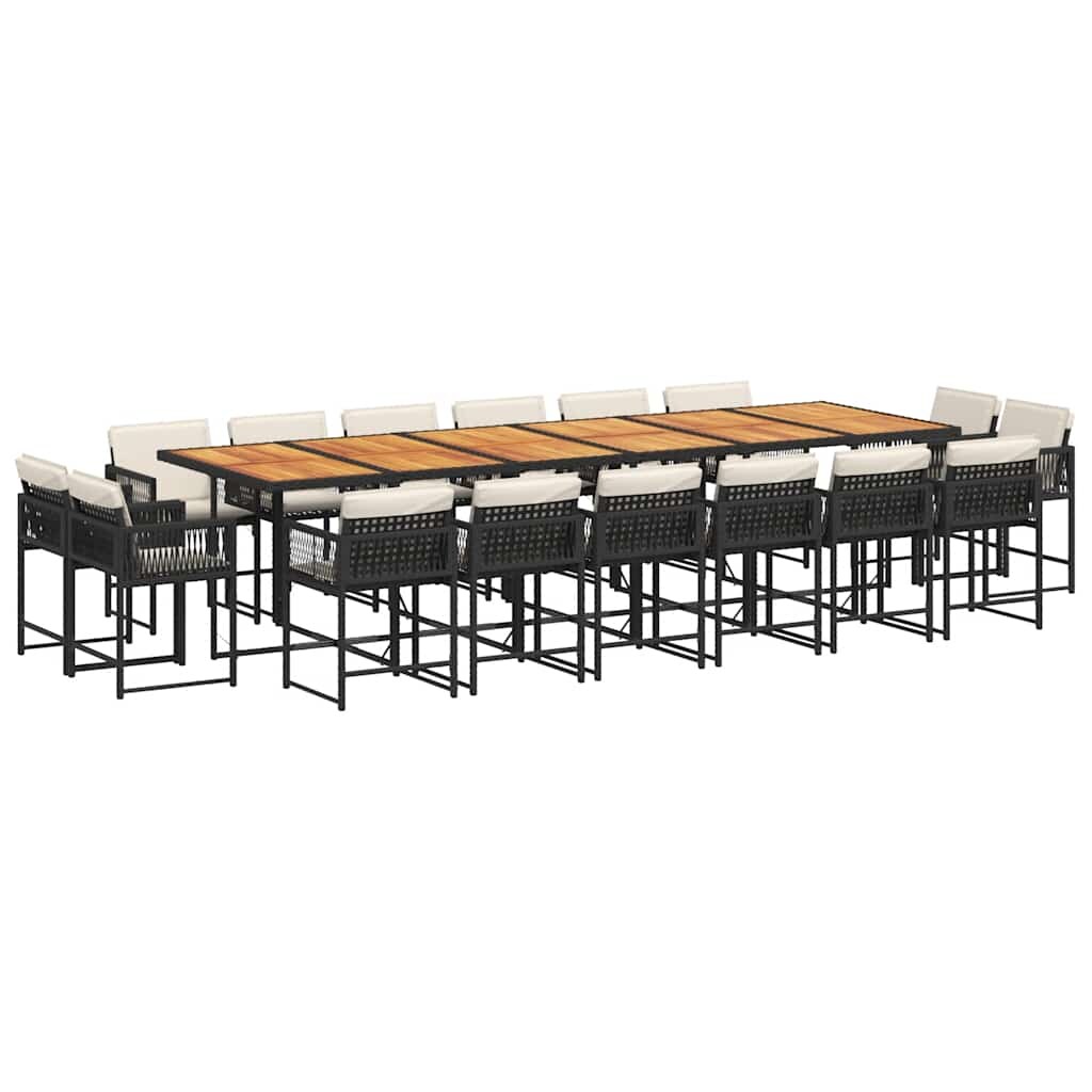vidaXL 17-tlg. Garten-Essgruppe mit Kissen Schwarz Poly Rattan Image
