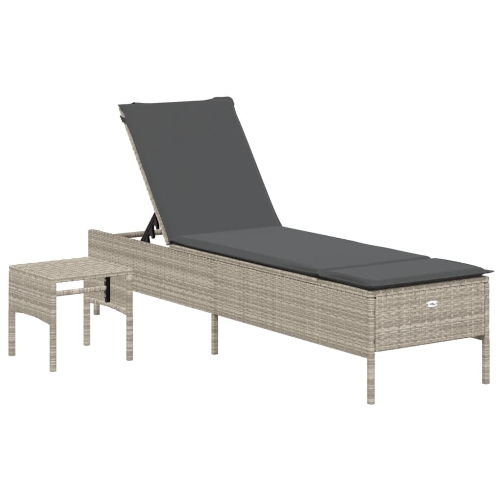 vidaXL Sonnenliege mit Tisch und Auflage Hellgrau Poly Rattan Image