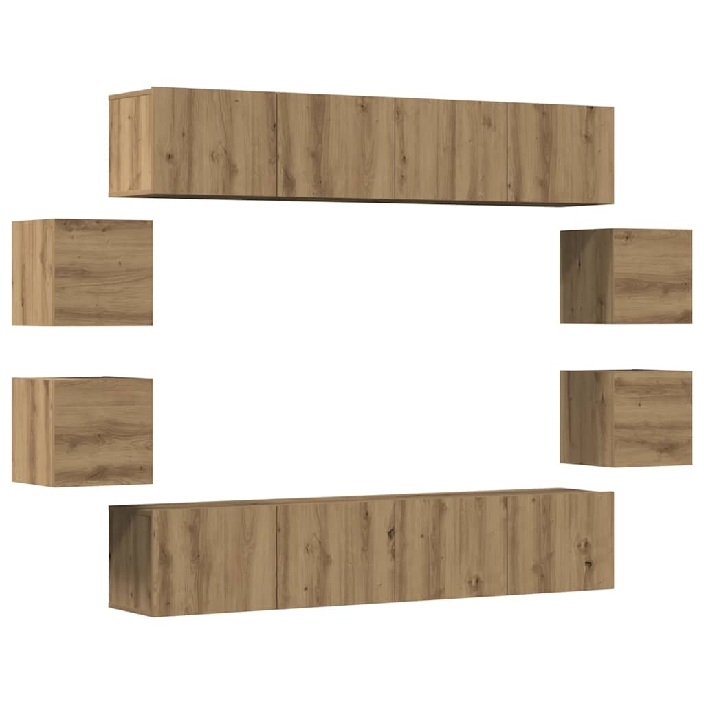 vidaXL 8-tlg. TV-Schrank-Set Wandmontage Artisan-Eiche Holzwerkstoff Image