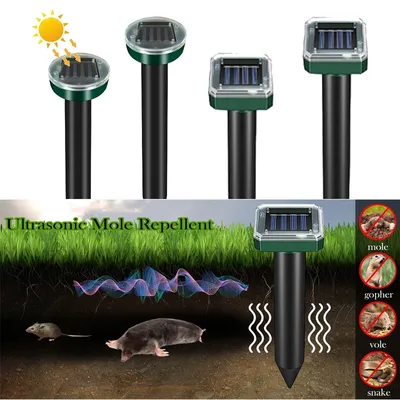 2/4Pcs Solar Powered Ultrasonic Mole Gopher Repellent Stakes Waterproof Outdoor Sonic Underground Pest Deterrent for Yard Garden