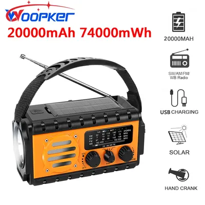 Woopker Emergency Radio 20000mAh XSY-350 FM Radio AM/WB/NOAA Weather Dual USB Rechargeable Solar SOS Alarm Power Bank Flashlight