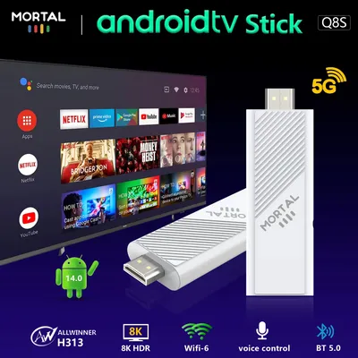 Android 14 Smart TV Stick Mortal Q8 S Allwinner H313 Quad Core with Wifi 6 8G 16GB Voice Remote Youtube 8K Video Decoding TV Box