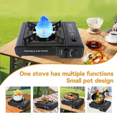 Portable Gas Stove Easy-carrying Camping Stove for BBQ Butane Burner Stove with Safety Lock Piezoelectric Ignition for Hiking