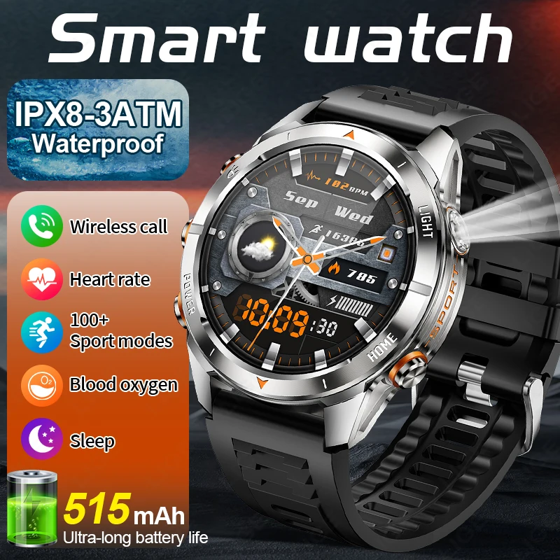LIGE Neue Männer Smartwatch Militär 515mAh Batterie Taschenlampe UV Lampe Herz Rate Gesundheit Monitor BT Anruf Smart Uhr für Android IOS