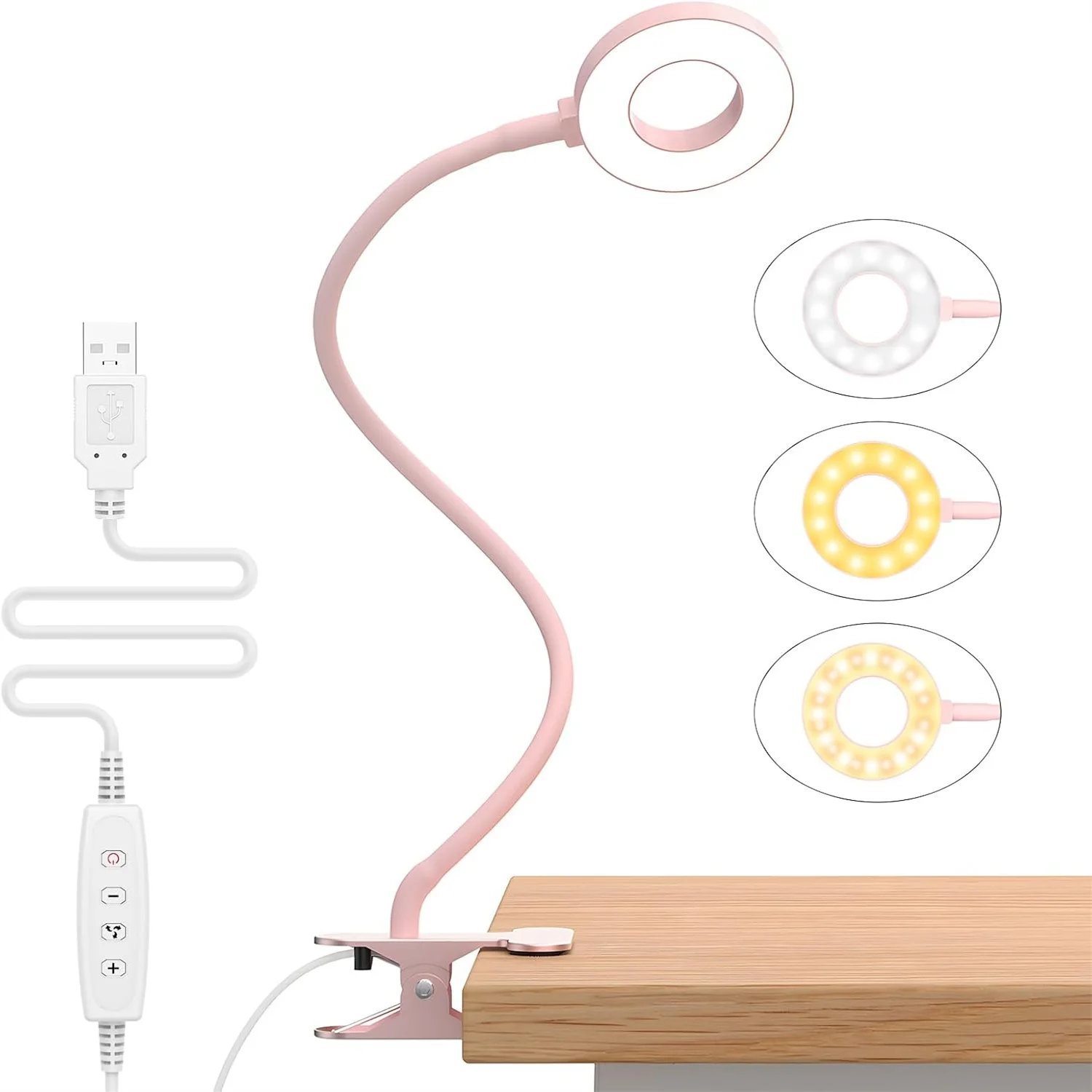 Weiß Rosa Schwarz Schreibtischlampe LED Buchlicht USB Leselicht Tageslicht Tragbare Flexible Easy Clip Nachtleselampe