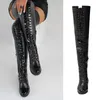 Neue Reiten Frauen Stiefel Western Leder Über Knie Hohe Stiefel Herbst Schwarz Lace-up Mode Frauen Schuhe Niedrigen Ferse lange Stiefel 2022