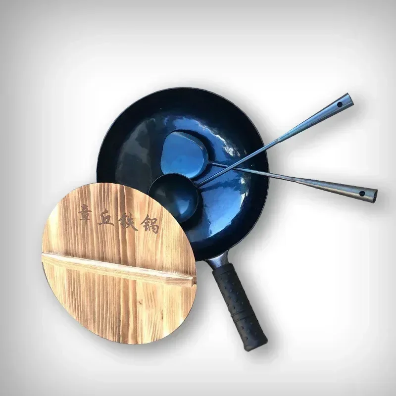 Authentischer handgeschmiedeter Zhangqiu-Wok aus Gusseisen – traditionelle physische, antihaftbeschichtete, unbeschichtete chinesische Pfanne zum Kochen zu Hause ​ Image