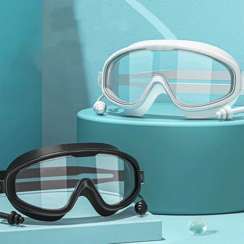 HUA HUA Beliebte Online-Wasserdichte und beschlagfreie professionelle Taucherbrille mit großem Rahmen, Schwimmbrille für Erwachsene Image