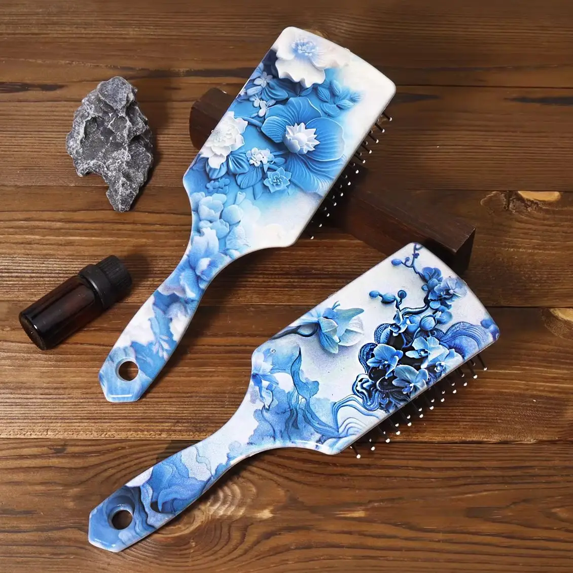 1 Stück lebendiges Relief Blumenmuster Luftkissen Haarkamm Nylonkamm, bequemer Massagekamm, speziell für Echthaarperücken Image