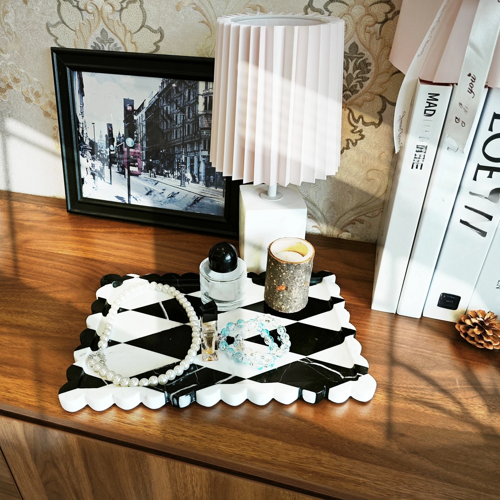 Serviertablett aus natürlichem Marmor, elegant, rutschfest, rechteckig, für Badezimmer, Schmuck, Waschtisch, Organizer, Luxus-Stein, Heimdekoration, Küche