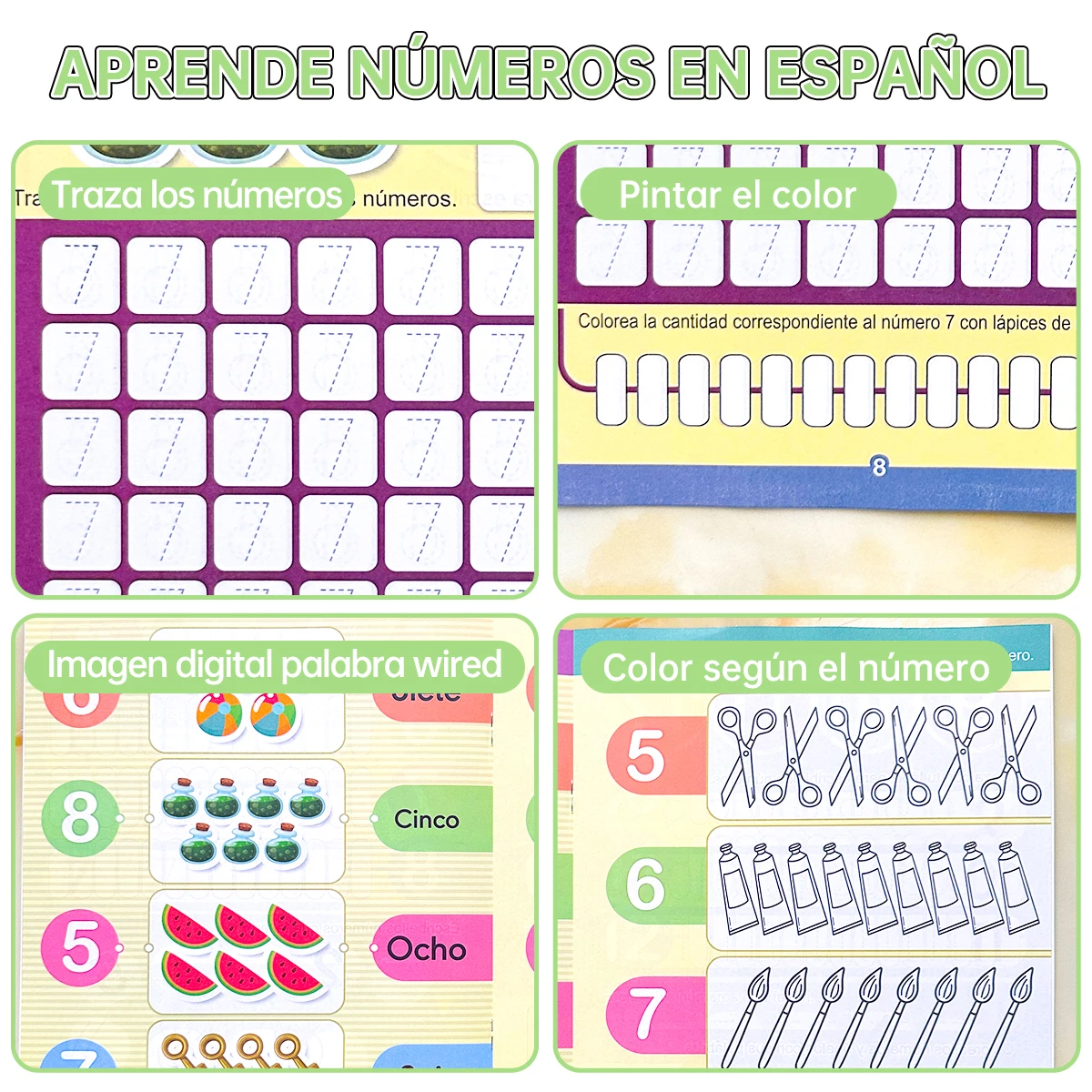 Süßes Baby lernen! Spanische Zahlen- und Buchstabengradegrundierung für das Lernen von Kindern