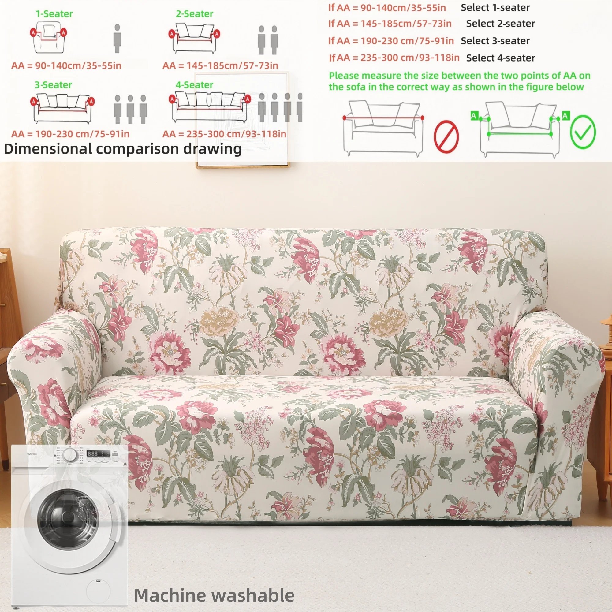 Schicker Sofabezug mit Blumendruck im europäischen Stil – dehnbar, rutschfest, für alle Jahreszeiten, leicht zu reinigen für das Wohnzimmer Image
