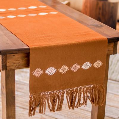 'Rhombus-Themed Cotton Table Runner Hand-Loomed in Guatemala'