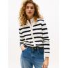Strickjacke TOMMY HILFIGER "CO CABLE MID GG C-NK LS CARDI", Damen, Gr. XL (42), ivory silk, schwarz night navy stp, Strick, Obermaterial: 100% Baumwolle, gestreift, casual, regular fit, Rundhals, Langarm, Strickjacken, mit Zopfmuster