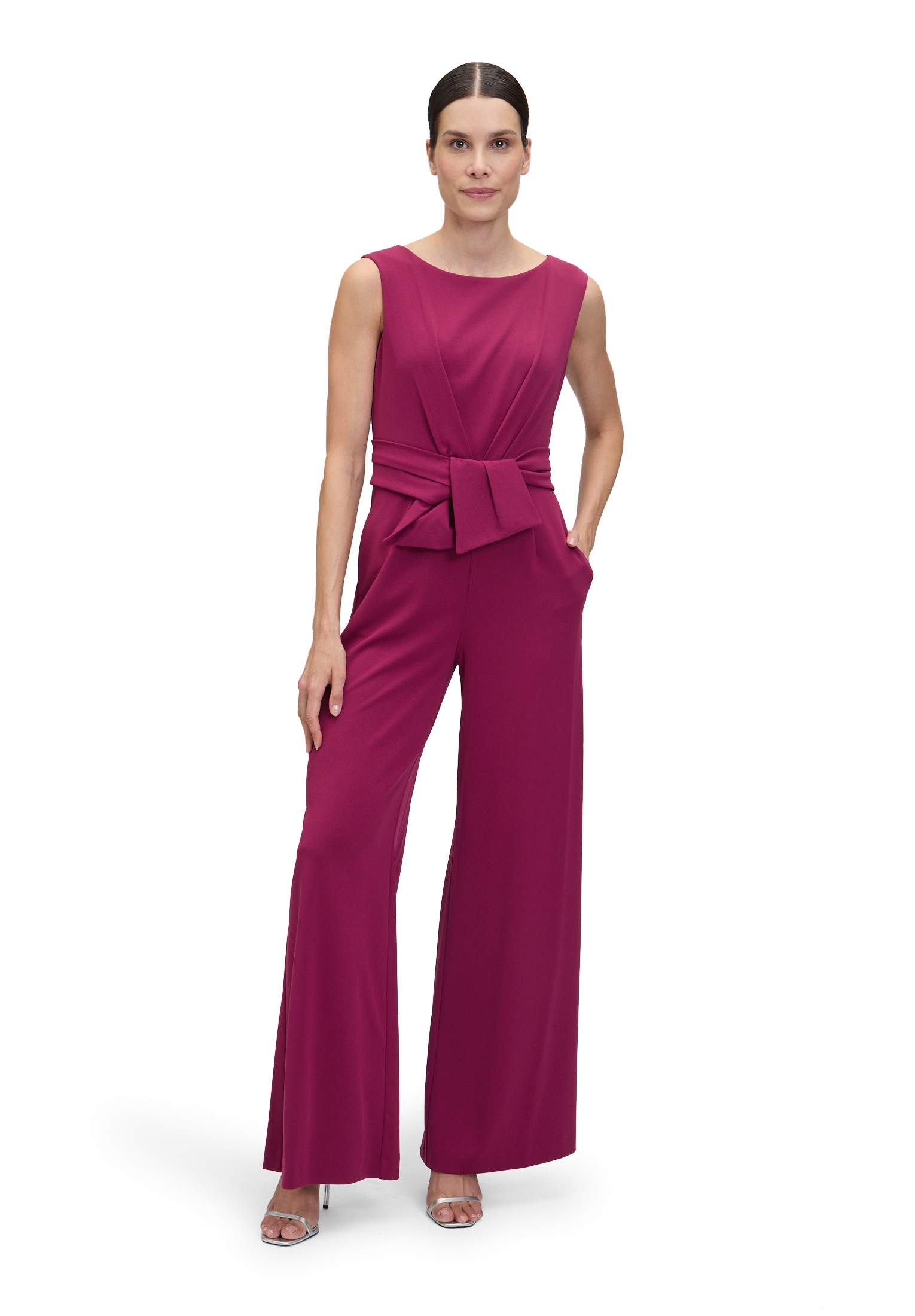Overall VERA MONT "Damen Jumpsuit mit weitem Bein", Damen, Gr. 42, rosa (sweet berry), Crêpe, Obermaterial: 95% Polyester, 5% Elasthan. Futter: 100% Polyester., Elegant, ausgestellt, U-Boot-Ausschnitt, Overalls, Bunddetail Image