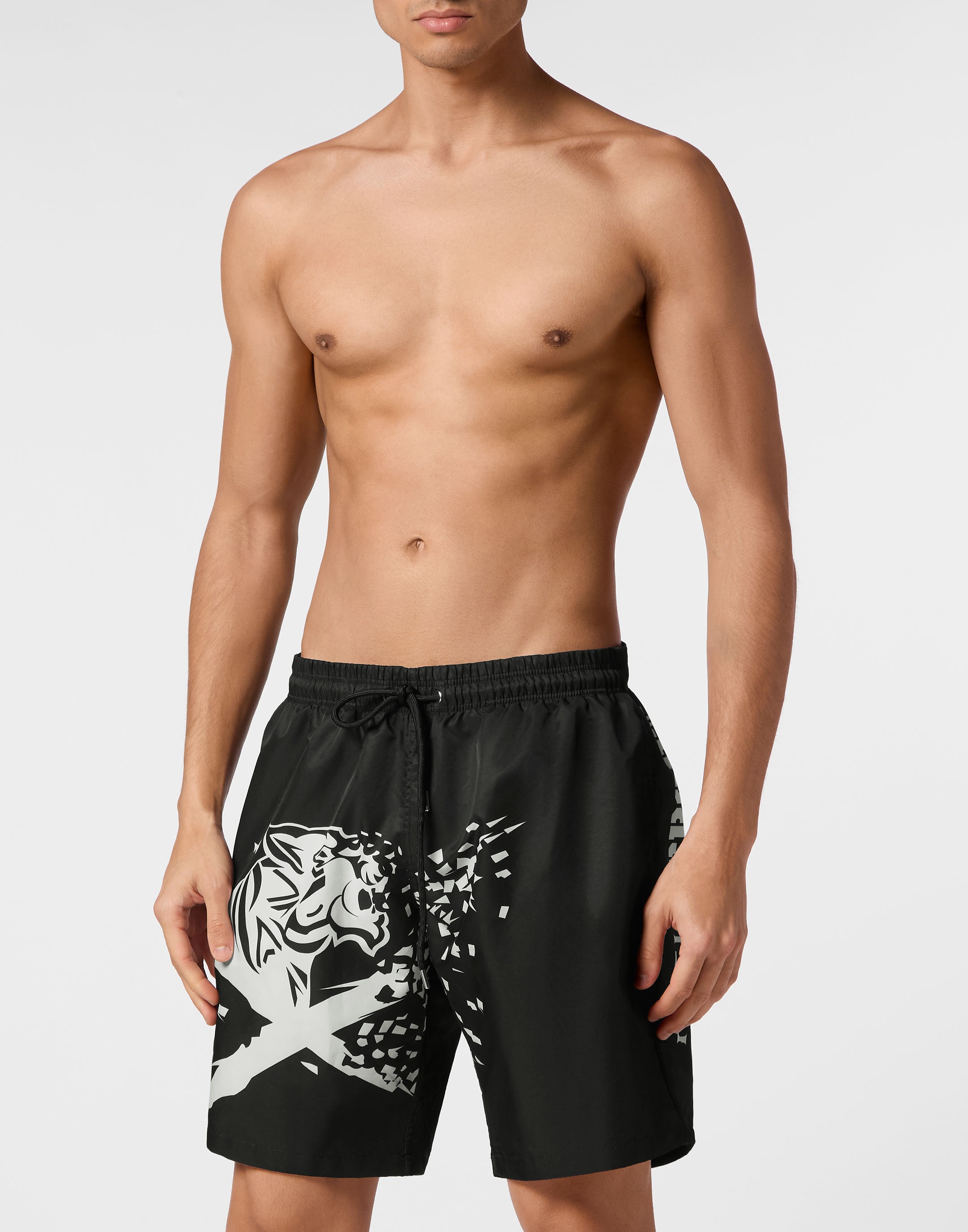 Badehose PLEIN SPORT "Badehose", Herren, Gr. XS, US-Größen, schwarz-weiß (0201, schwarz, weiß), Obermaterial: 100% Polyester, Badehosen Image