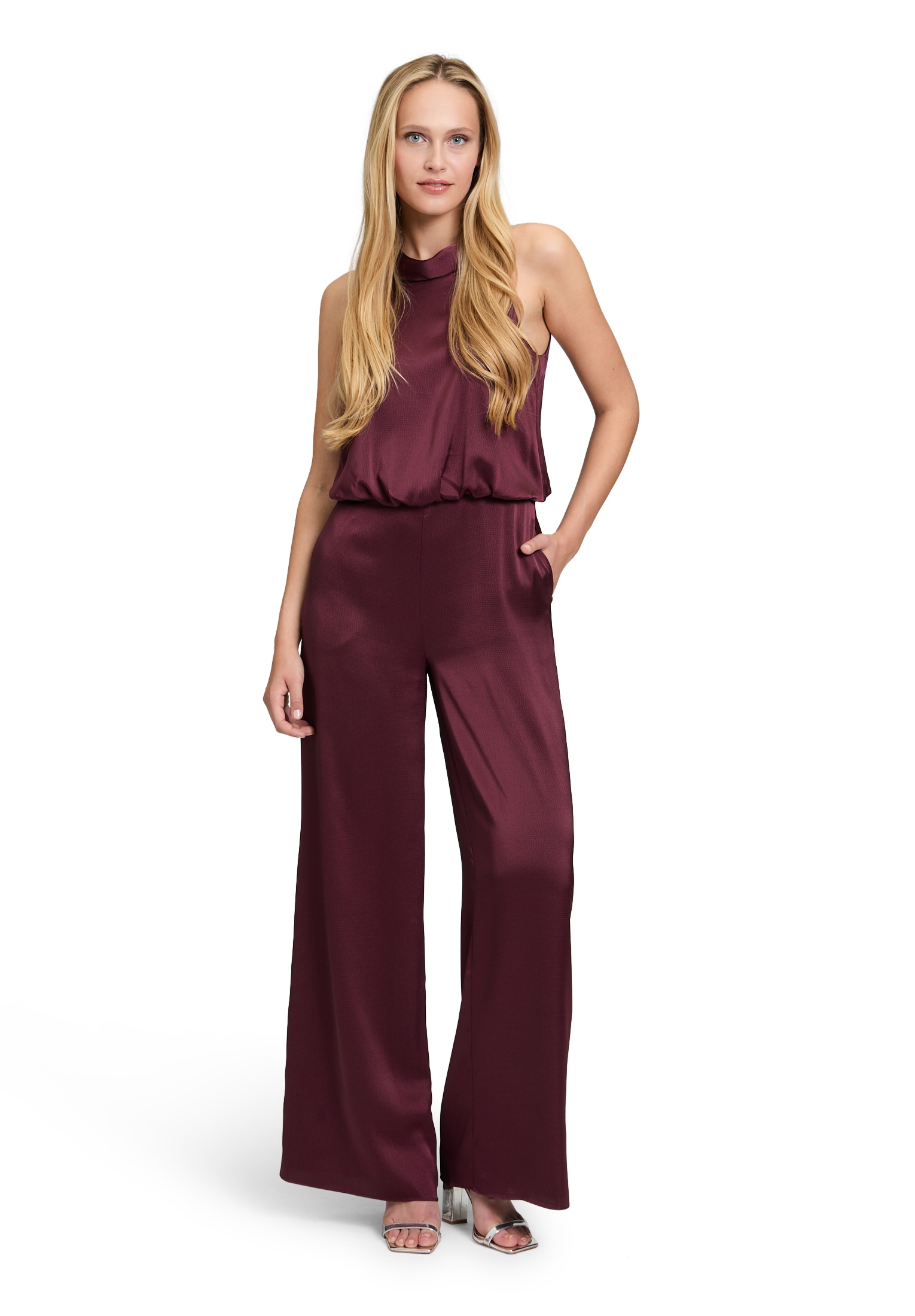 Overall VERA MONT "Damen Jumpsuit mit Taschen", Damen, Gr. 44, deep dahlia, Satin, Obermaterial: 98% Polyester, 2% Elasthan. Futter: 100% Polyester., festlich, figurumspielend, amerikanischer Ausschnitt, Overalls, Material Image