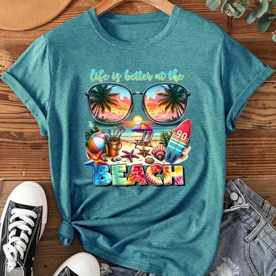 TEMU Hawaiian Style Coconut Tree Beach Sunshine Fashion Women's Summer Casual Sports Neck Short Sleeve T-shirt In Sizes S-xxl Image
