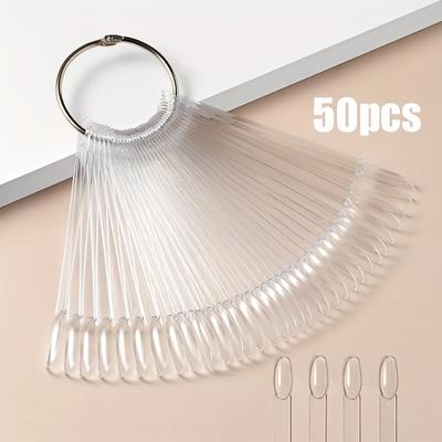 TEMU 50pcs/100pcs Transparent Nail Sticks Kit - Reusable False Nail Sample Display Palette, Gel Polish Color Practice Tools For & Professional Use, Nail Art Supplies Image