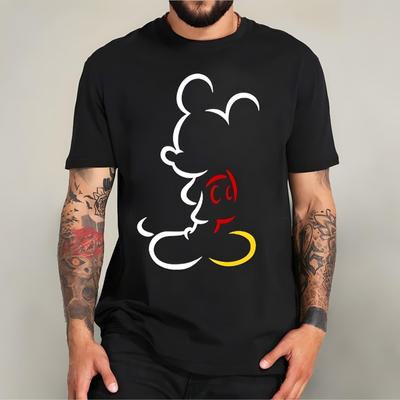 TEMU [everyday ] Men' 100% Cotton & Mouse Graphic T-shirt - Black, Crew Neck, Moisture-wicking, , Regular Fit, Machine Washable - Ideal Gift For Family & , Mouse T Shirt Image